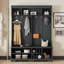 Arbre d'entrée moderne noir avec banc, 6 crochets et rangement pour chaussures, organisateur pour manteaux et chaussures-417751881