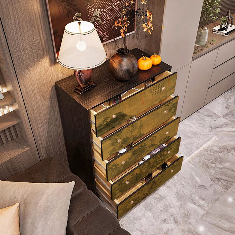 Armoire de rangement multi-tiroirs en pin massif, Noyer