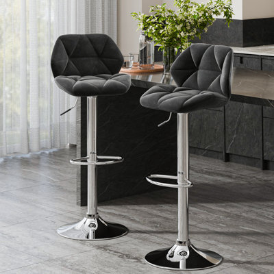Swivel Upholstered Adjustable Height Counter Stool with Metal Frame (Set of 2)