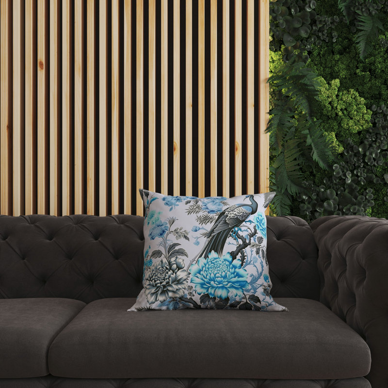 Blue and Gray Faux Suede Peacock Throw Pillow