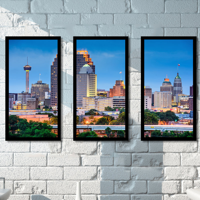 San Antonio, Texas, États-Unis, ensemble de 3 reproductions de photos sur acrylique, H 33,5 po x l 52,5 po x P 1 po