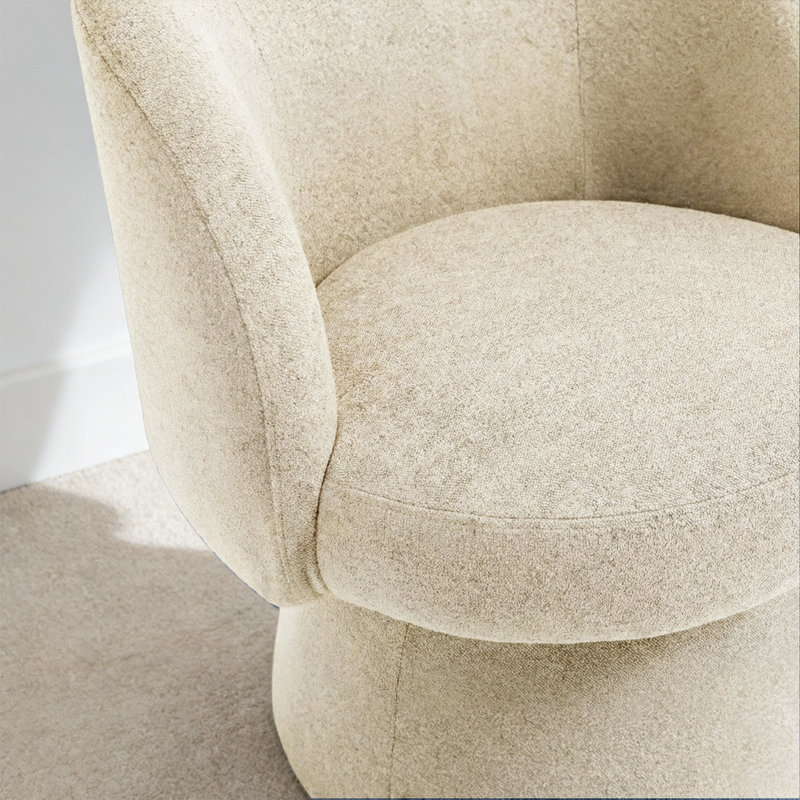 27.9" Wide Modern Style Vanity Stool Swivel Barrel Accent Chair, Beige