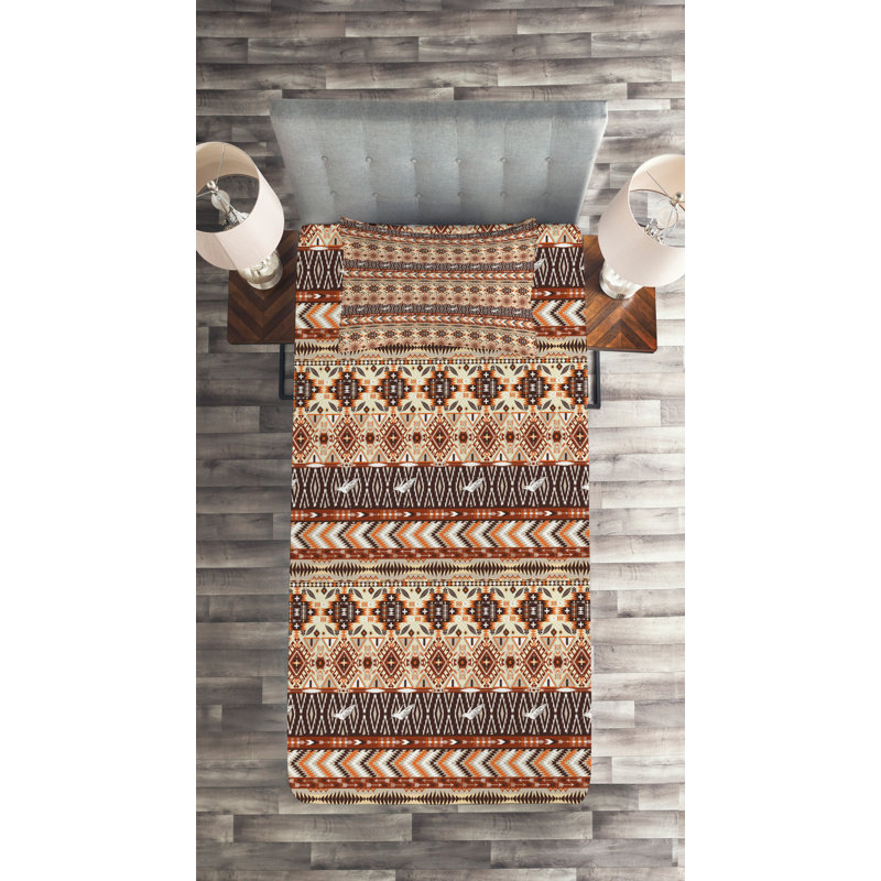 Native Rustic Geometric Shapes Coverlet, Twin Bedspread + 1 Sham