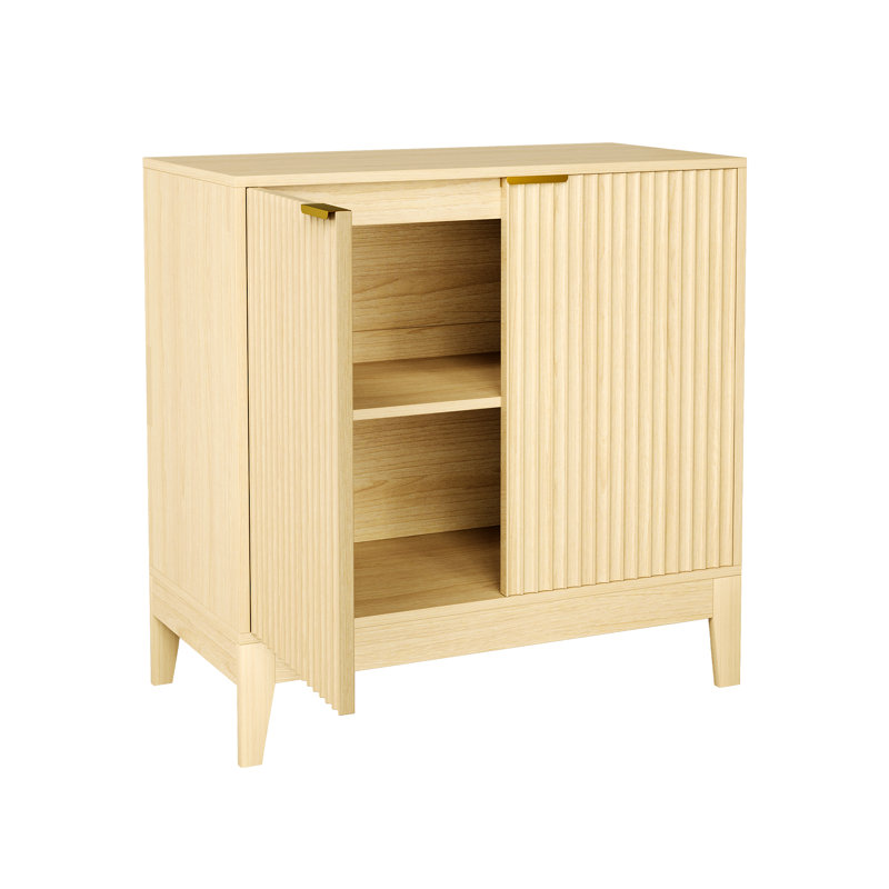 31 inch Yellow Modern Fluted Wooden Sideboard Buffet Cabinet Console Table with Doors Adjustable Shelf