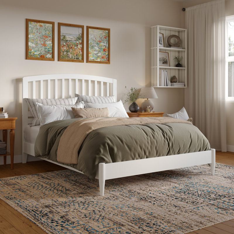 Lit plateforme en bois massif Audriel, Blanc, Grand