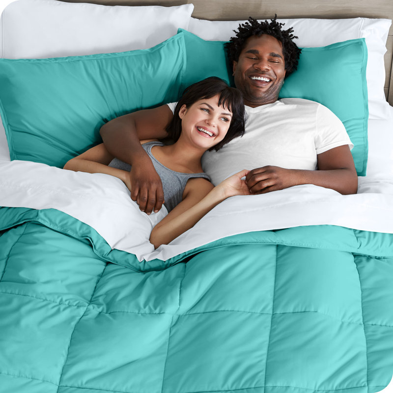 Lit dans un sac en microfibre 1800 de qualité supérieure 1800, Turquoise / blanc