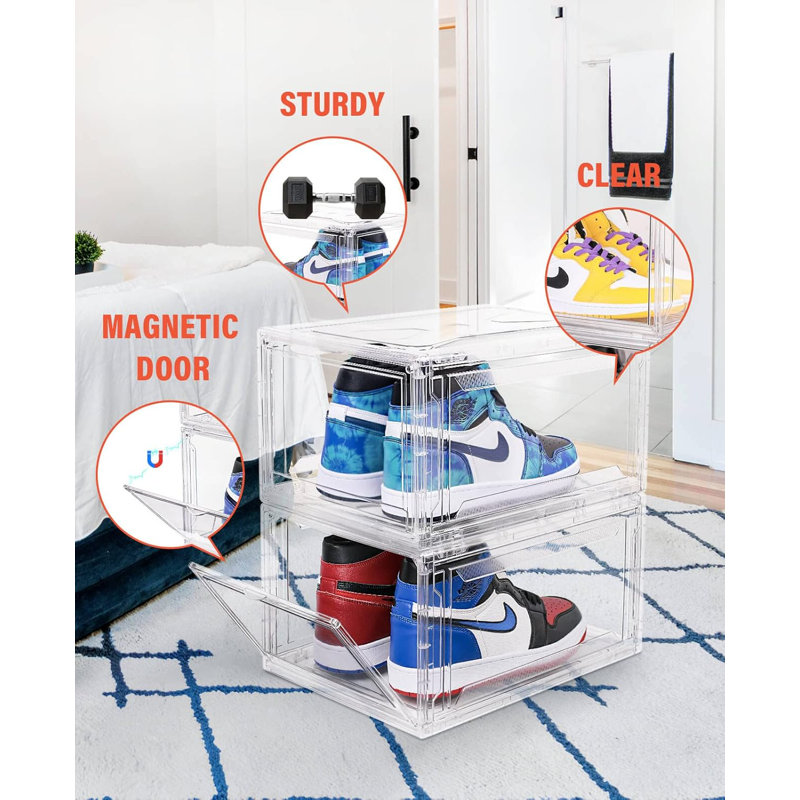 Boîtes à chaussures transparentes empilables avec porte magnétique - paquet de 10 organisateur de rangement pour chaussures pour espadrilles, bottes et chaussures de grande taille - Conception durable et peu encombrante