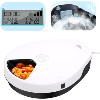 UBPET Automatic Cat Feeder Wet Food with Cooling, Semiconductor Refrigeration, with Timer, 5 Food Compartments for 330g Pet Food Each, Premium Meal Plates, Washable, for Cats, Dogs