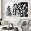 "Teckel et fleurs graphiques blanches", 3 pièces sur toile-961801392-961801393