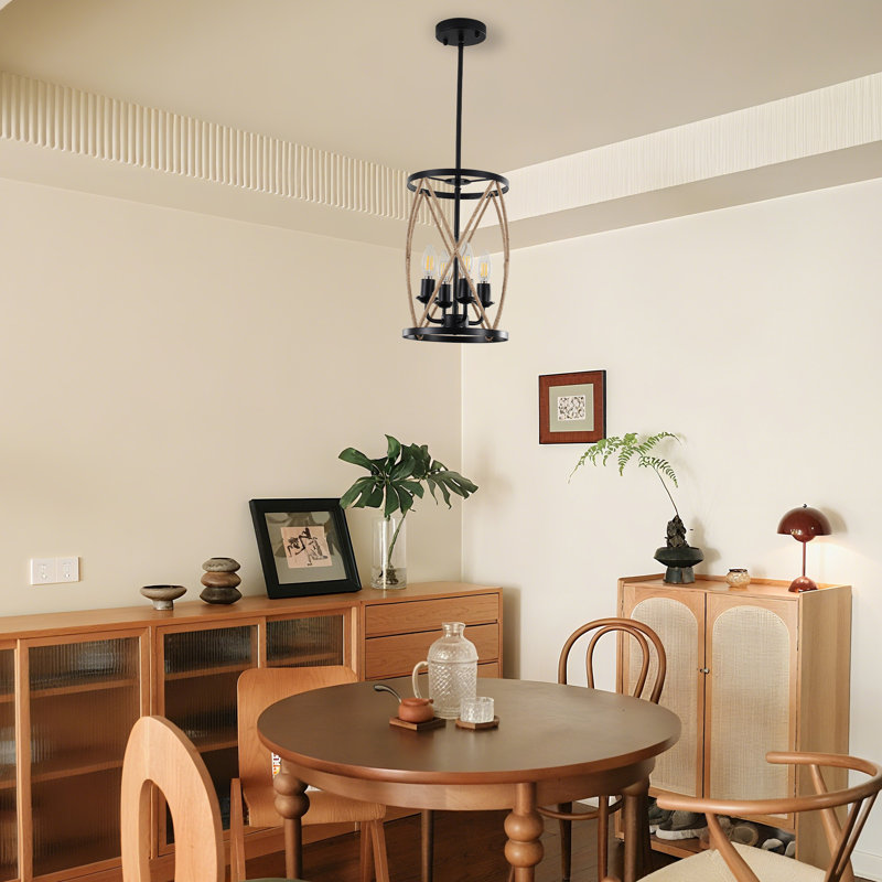 4-Light Industrial Hemp Rope Pendant Light