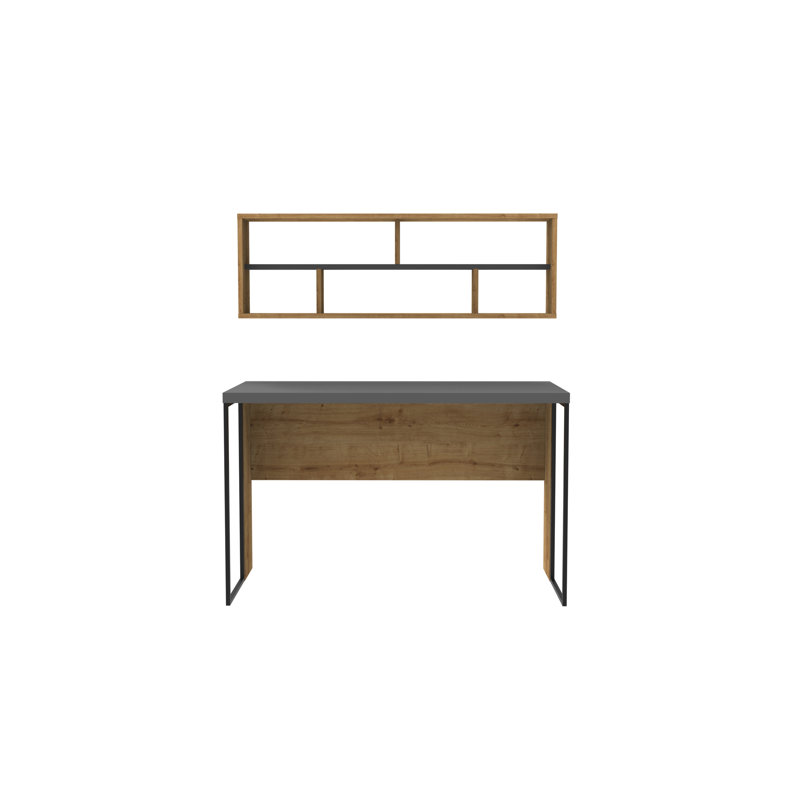 Traudel Writing Desk With Wall Shelf, Oak/Anthracite