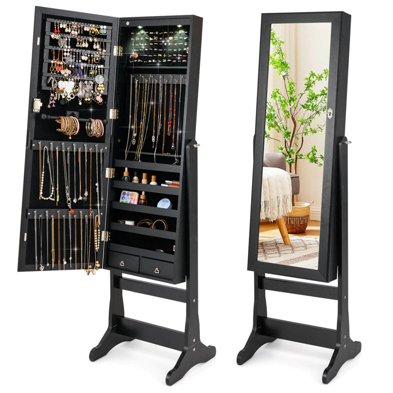 Armoire à bijoux verrouillable verrouillable avec rangement et support , Noir, noir, noir, noir