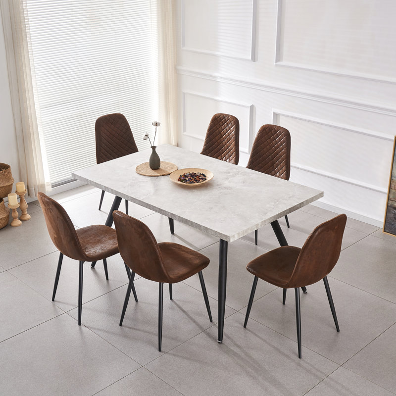 Kaylani Modern Upholstered Dining Chair, Brown Suede, Black, 6