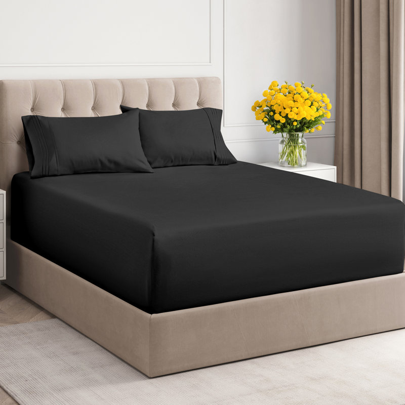 Extra Deep Pocket Sheet Set, Cooling & Breathable Bed Sheets, Soft Hotel Luxury Bedding, Fits 18–24 Inch Mattress, Black