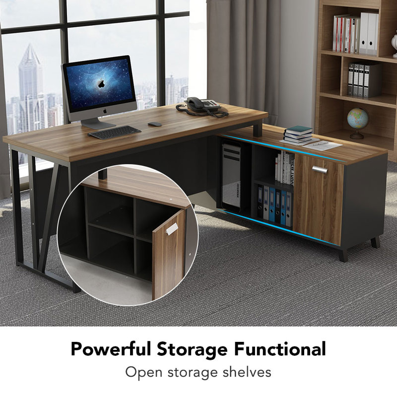 L-Shaped Metal Base Computer Desk