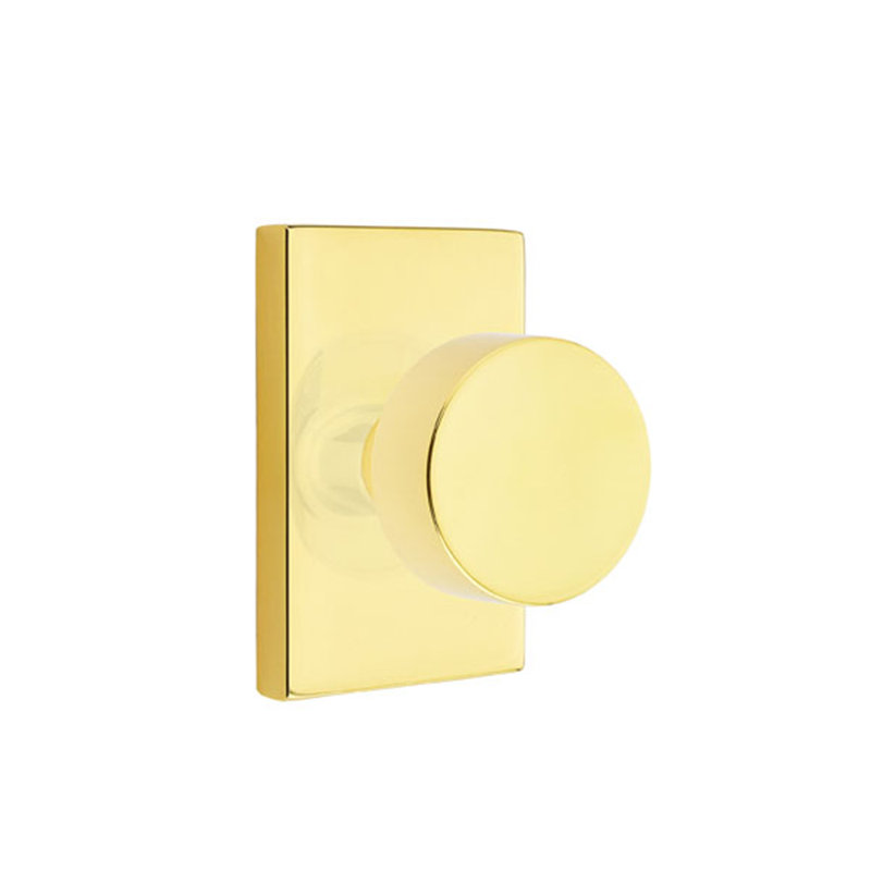 Passage Door Knob with Rectangular Rosette, Unlacquered Brass