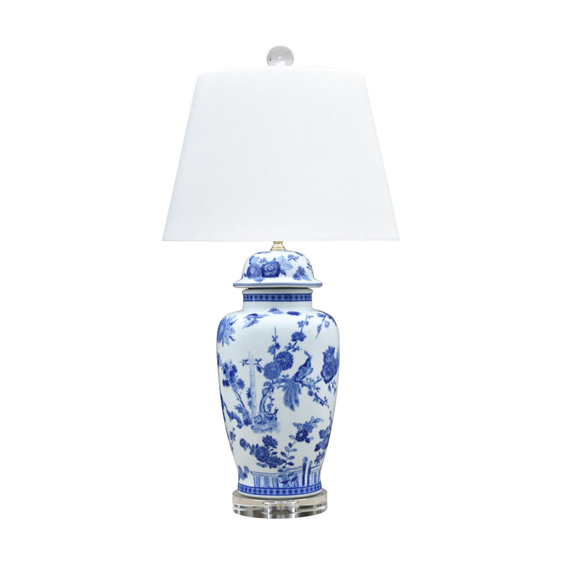 B/W PORCELAIN GOLDEN BIRDS TEMPLE JAR LAMP