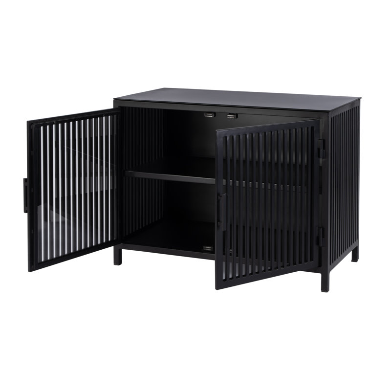 Azalia 35.5 in. W Iron and Glass Accent Storage Chest with 1 Interior Shelf