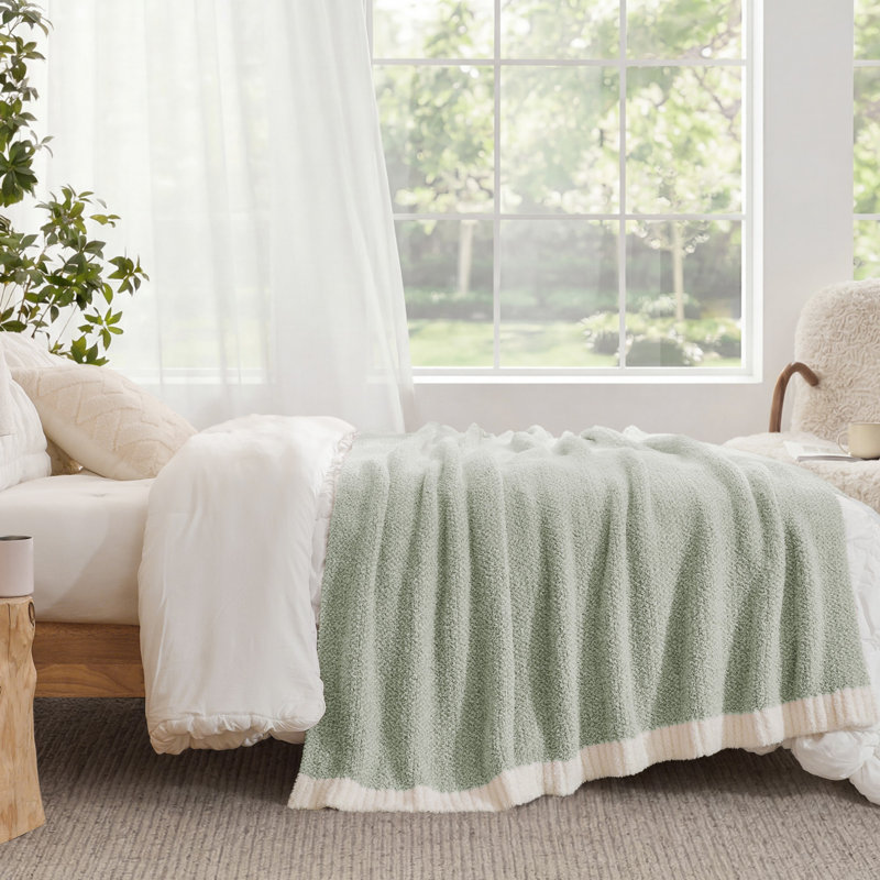  Jeté tricoté réversible Heather Knit, L 60 po x l 50 po, Vert sauge