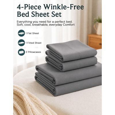Luxclub 4 PC Light Gray Full Silky Soft Cooling Extra Deep Pocket Performance Sheet Set