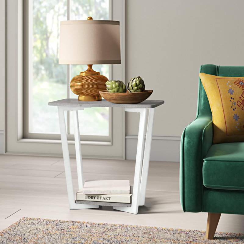 Table de bout avec rangement Asyra, Gris / Blanc