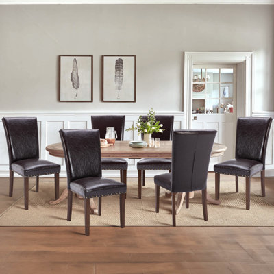 Chaise de salle à manger rembourrée en cuir avec garniture cloutée (ensemble de 6)