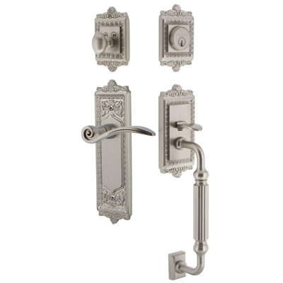 Nostalgic Warehouse Egg & Dart Plate F Grip Handleset with Single Cylinder Deadbolt and Swan Lever