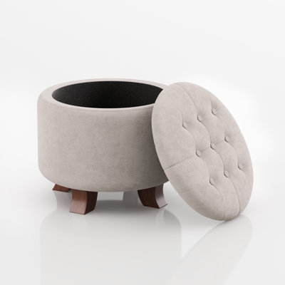 Storage Ottoman With Padded Seat, Modern Cotton-Linen Footrest, Round Stool For Living Room Bedroom by Winston Porter