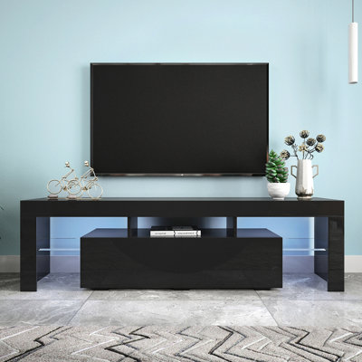 Meuble télé noir moderne 60 à 69 pouces avec 20 lumières DEL et télécommande 63 x 13,8 x 17,7 po, télécommande, pour téléviseurs de 60 à 69 po, 70,6 lb