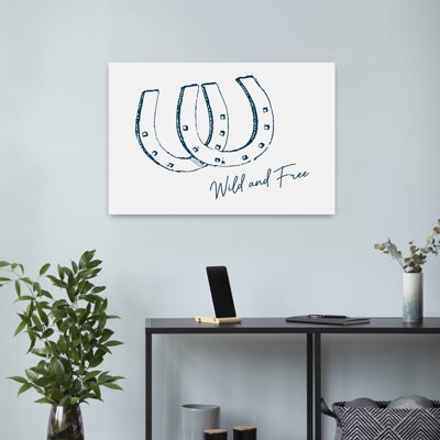 Horseshoe Wild and Free Navy Blue Bold Minimalist Modern Coastal Wall Art Print 1 Piece Wrapped Canvas Wall Art