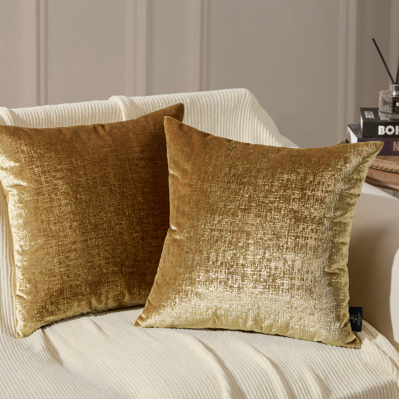 Coussin décoratif en velours doré, coussins décoratifs pour canapé-lit, Doré, Square 20", Polyester
