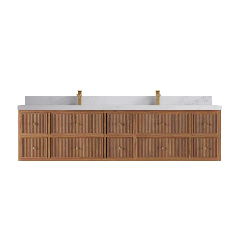 Teck flottant uni de 84 po Sonoma X P 22 po Meuble-lavabo double D, 2 PO – quartz Calacatta nuvo