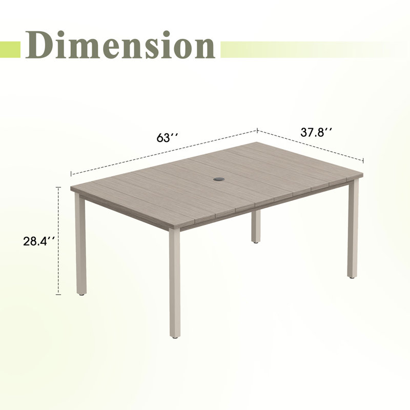 Table de salle à manger rectangulaire pour l'extérieur, Bois brossé gris