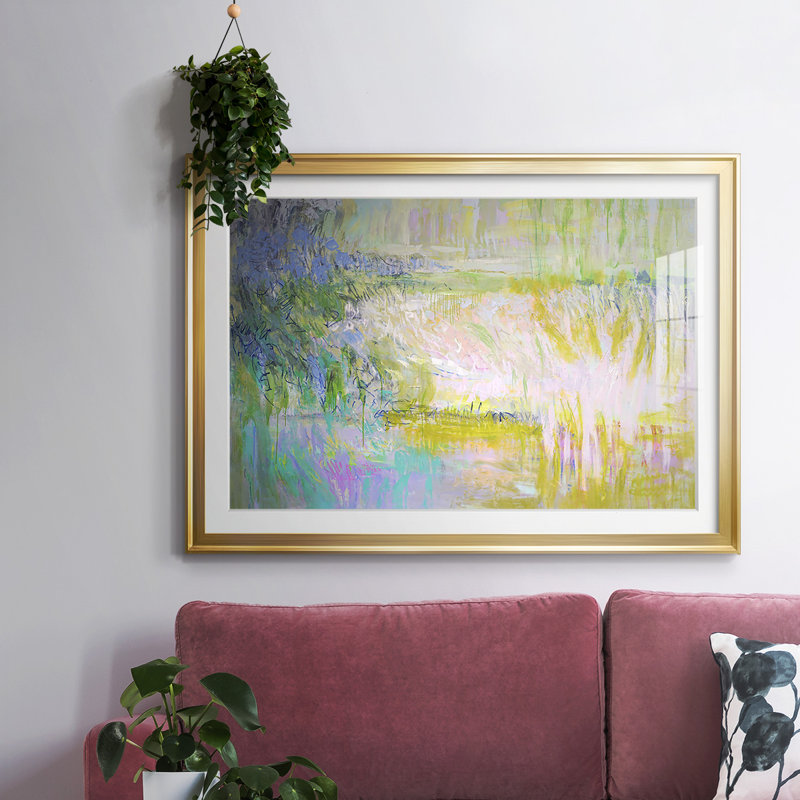 Étude encadrée avec cadre biseauté et verre, Or, H 30 po x l 44 po x P 1,5 po