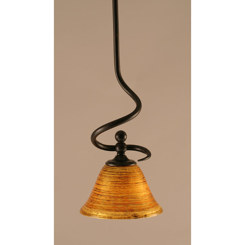 Skypark Stem Hung Mini Pendant Shown In Dark Granite Finish With 7" Firré Saturn Glass