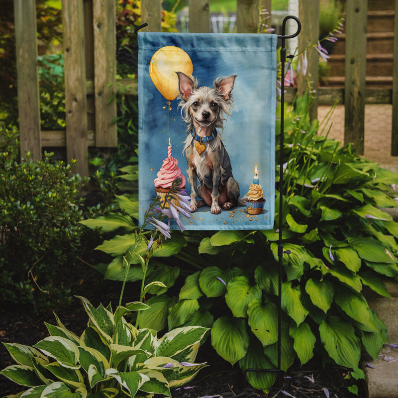 Drapeau de jardin «Happy Birthday», Chien chinois à crête