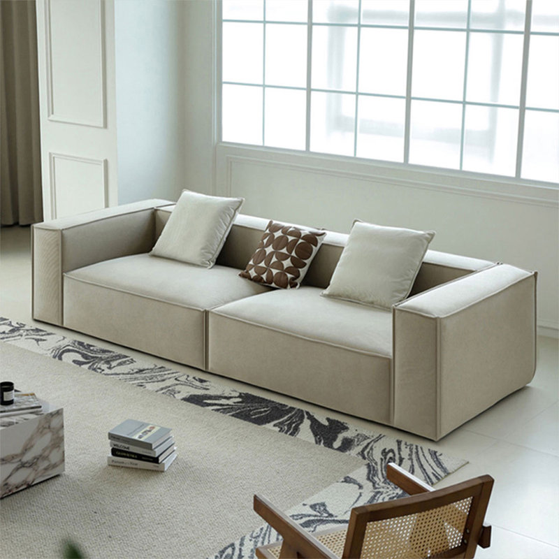 Canapé-lit modulaire en velours côtelé blanc avec coussins, H 26,77 po x L 110,24 po x l 39,37 po