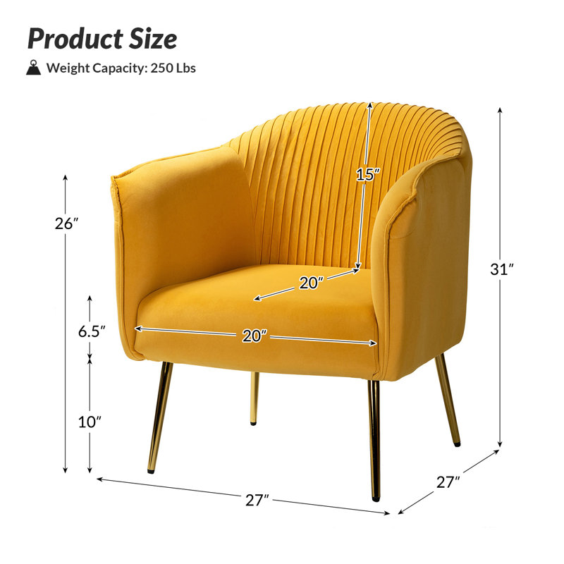 Fauteuil demi-tonneau en velours capitonné Ratzlaff, Velours moutarde