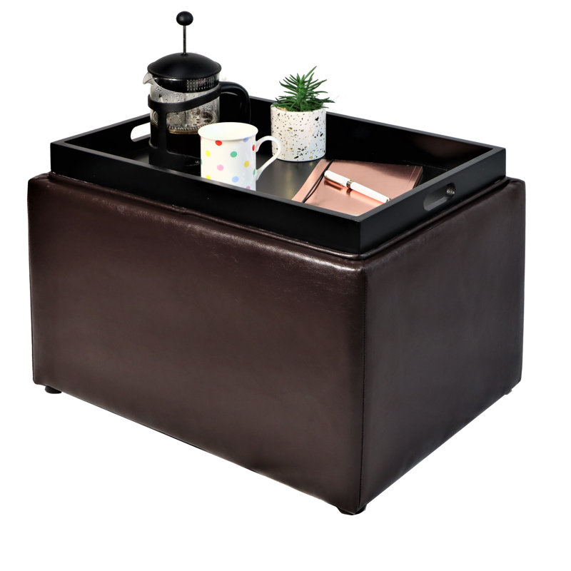 Blocton 57cm Wide Faux Leather Rectangle Solid Colour Standard Ottoman with Storage
