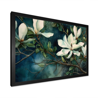 Magnolias vert et blanc - art mural floral pour le salon