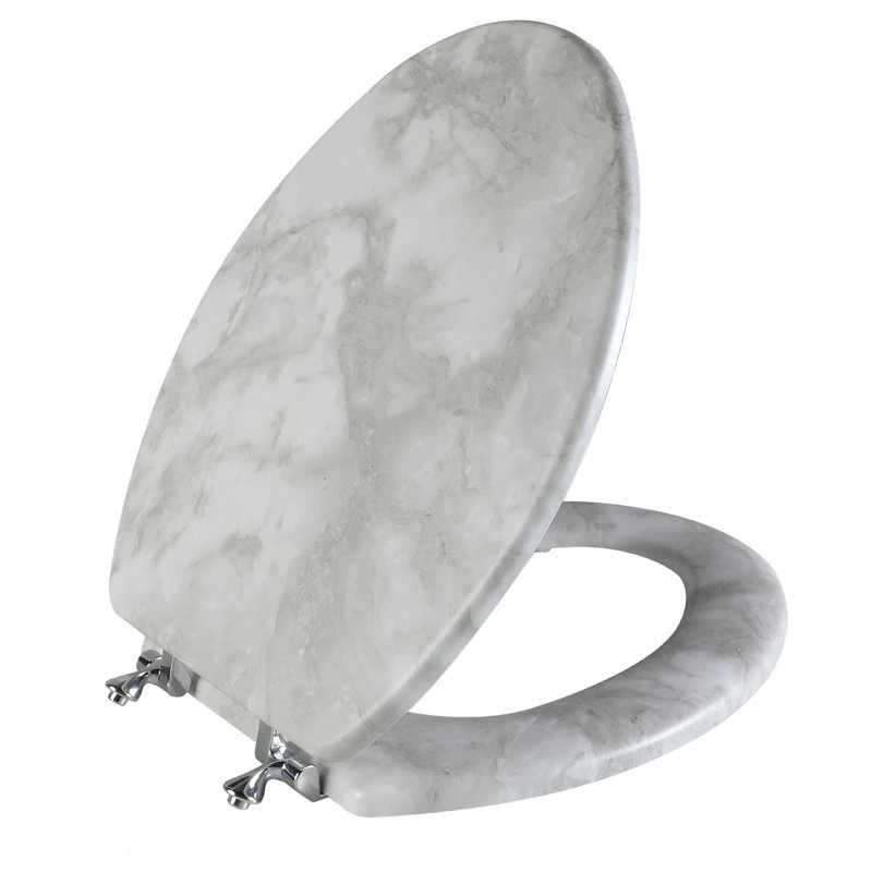 Elongated Marble Toilet Seat With Zinc Alloy Hinges, Easy To Install And Clean, Anti-Pinch (Gray)