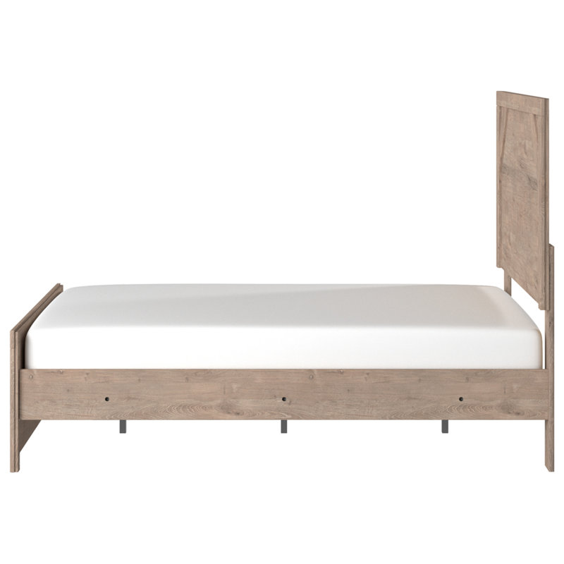 Light Brown and White Full Upholstered Wood Frame Bed with Headboard and Drawer