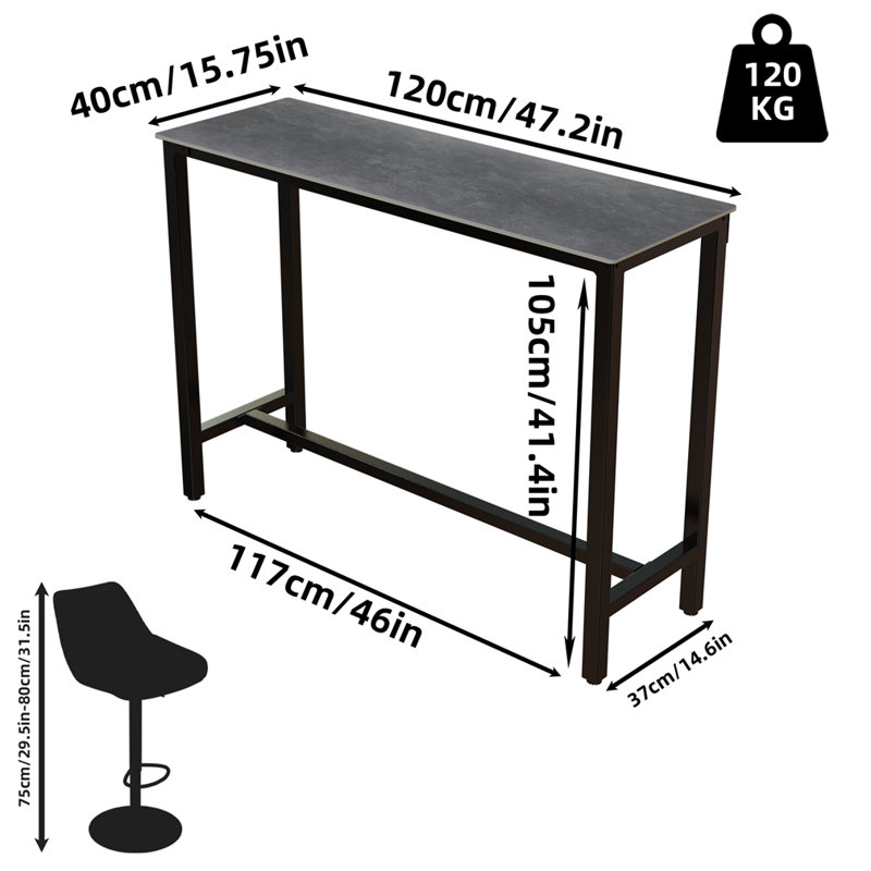 Table de salle à manger à hauteur de bistro en pierre frittée de 41,4 po Freidrick, Black