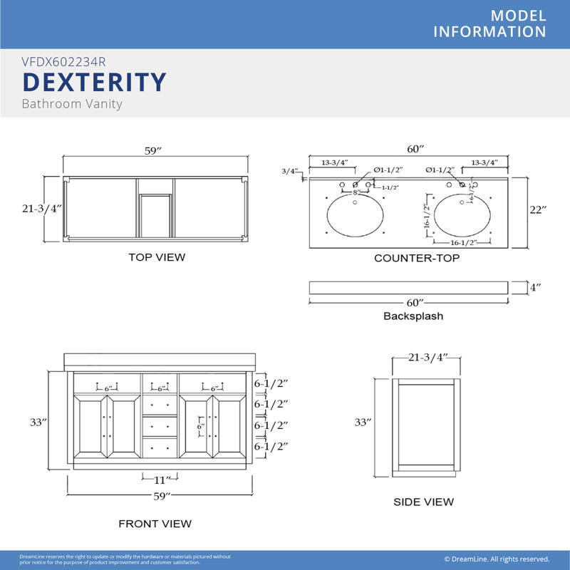 Dexterity 60" Double Bathroom Vanity Set, Gray Oak
