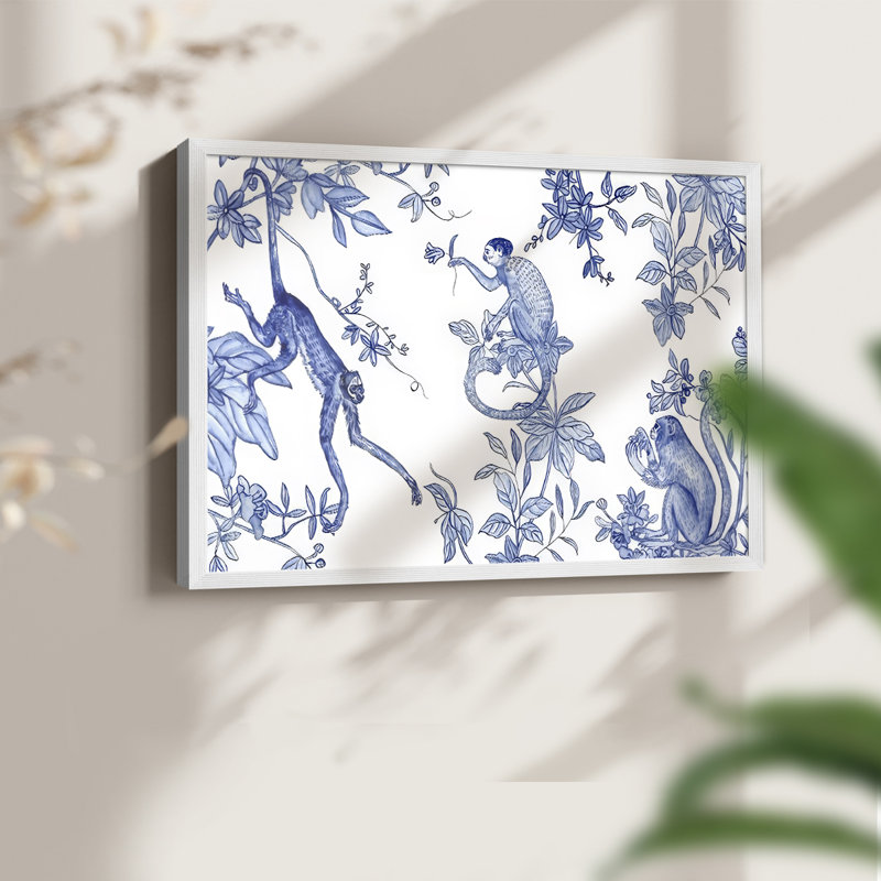 «Blue Monkey Land Toile I», reproduction encadrée