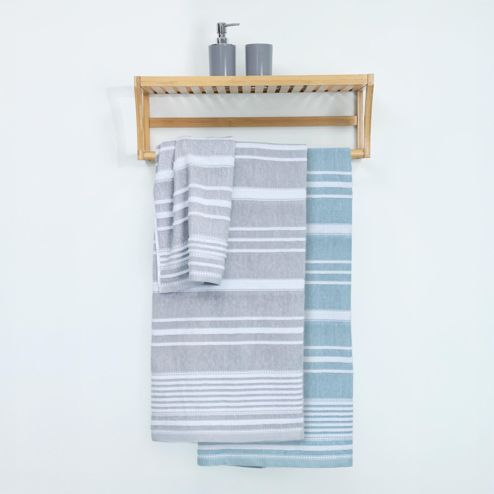 Joss & Main Sculpted Stripe Light Blue Bath Towel, Batten Stripe Mineral