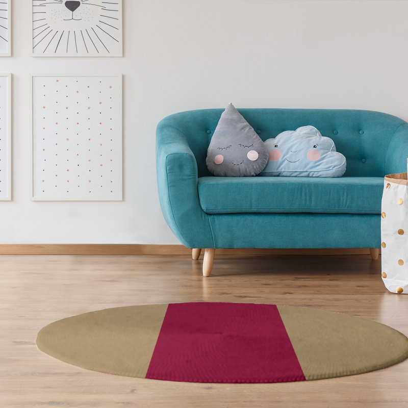 Tapis de zone rouge/doré, Rond 5 pi