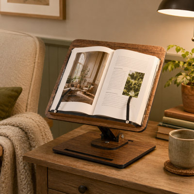 360° Rotating Adjustable Wooden Book Stand for Laptop and Cookbook