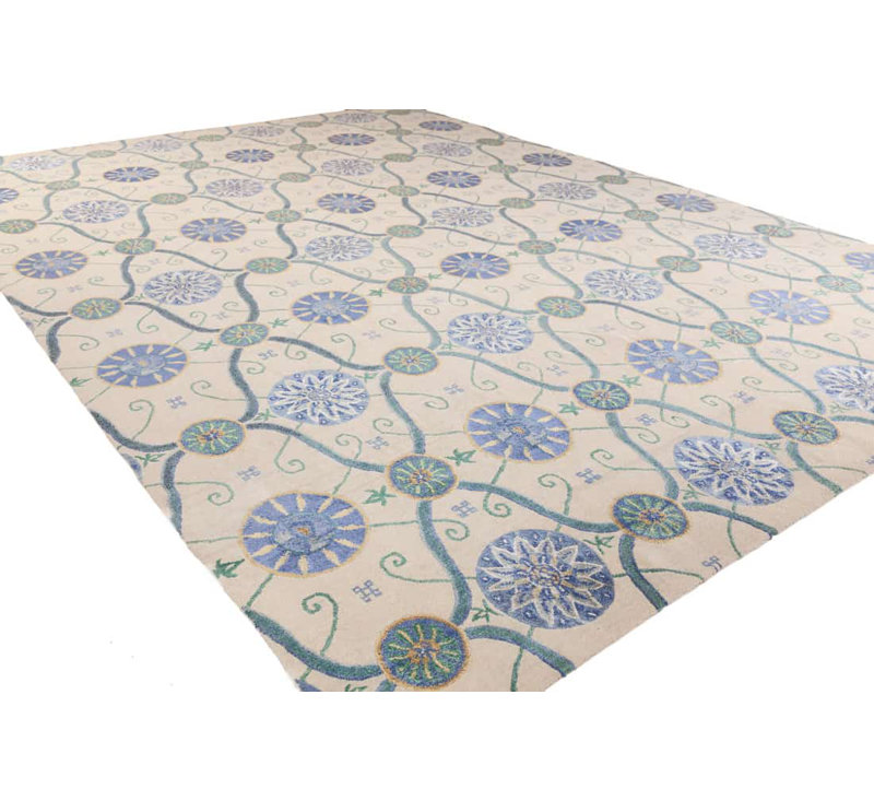 Josephine Geometric Area Rug in Blue/Ivory/Green, Rectangle 10' x 14'
