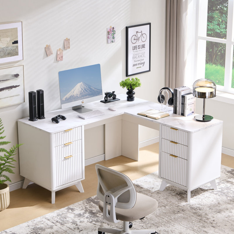 Bureau de direction en L 59 po, Blanc